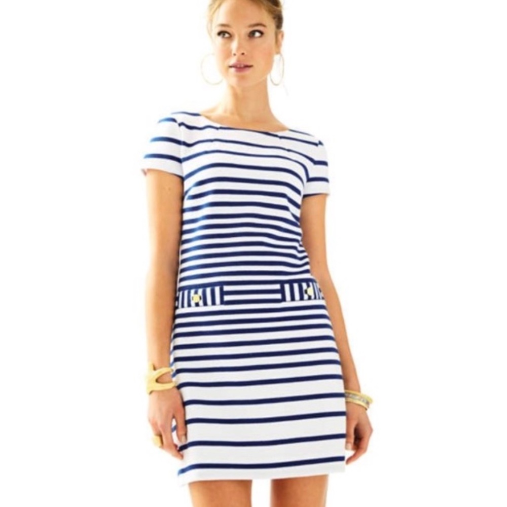 Lilly Pulitzer Layton Shift Blue and White Striped Dress